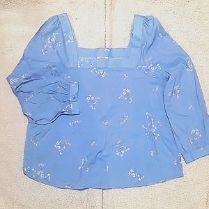A. N. A. Women's Large Blue Floral Blouse